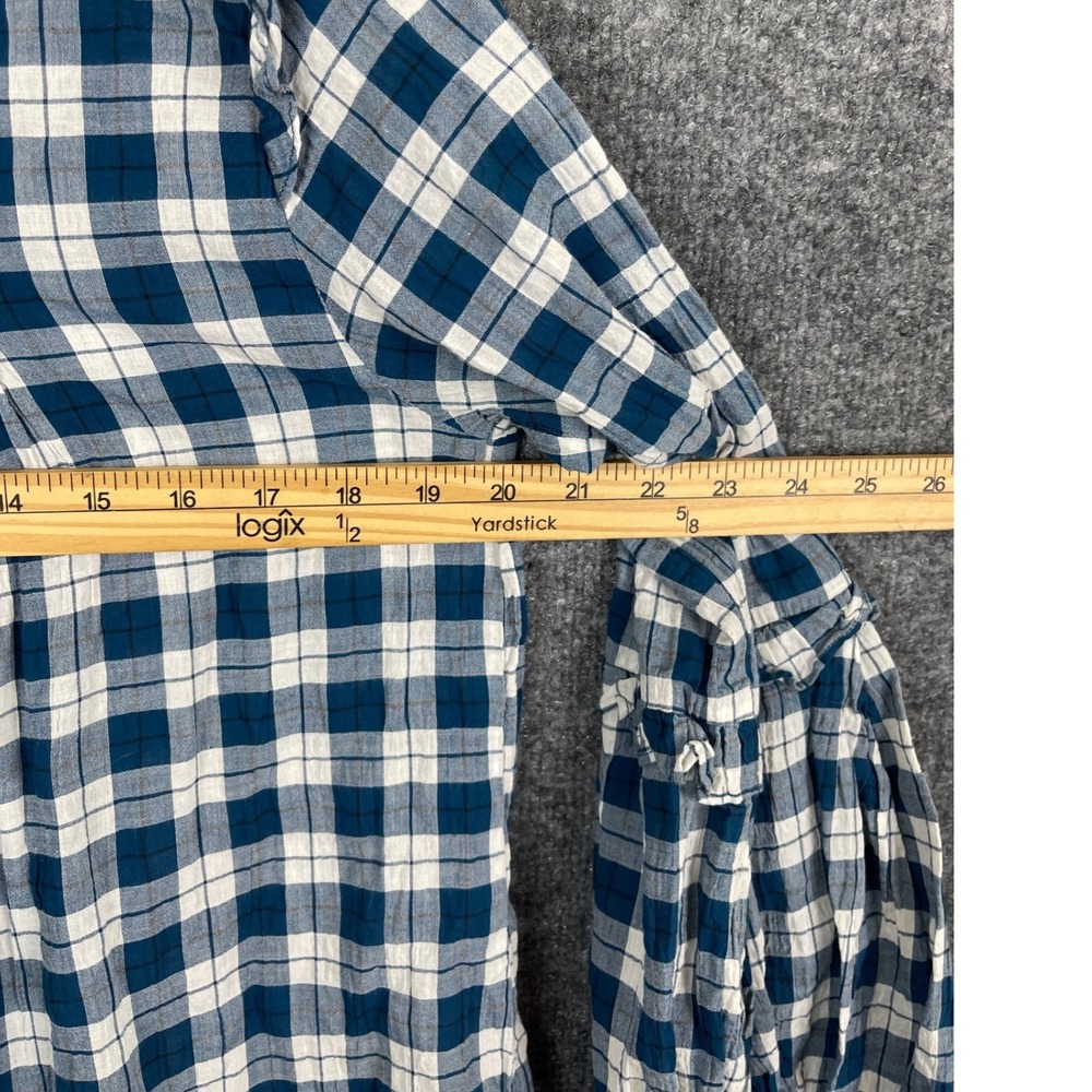 Urban Outfitters Plaid Tunic Women Size L Blue White Excellent Ruffle Sleeve - Picture 9 of 13